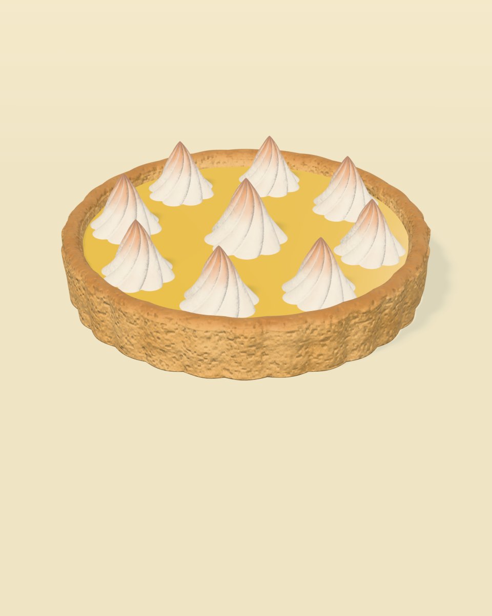 A lemon tart topped with torched meringue kisses