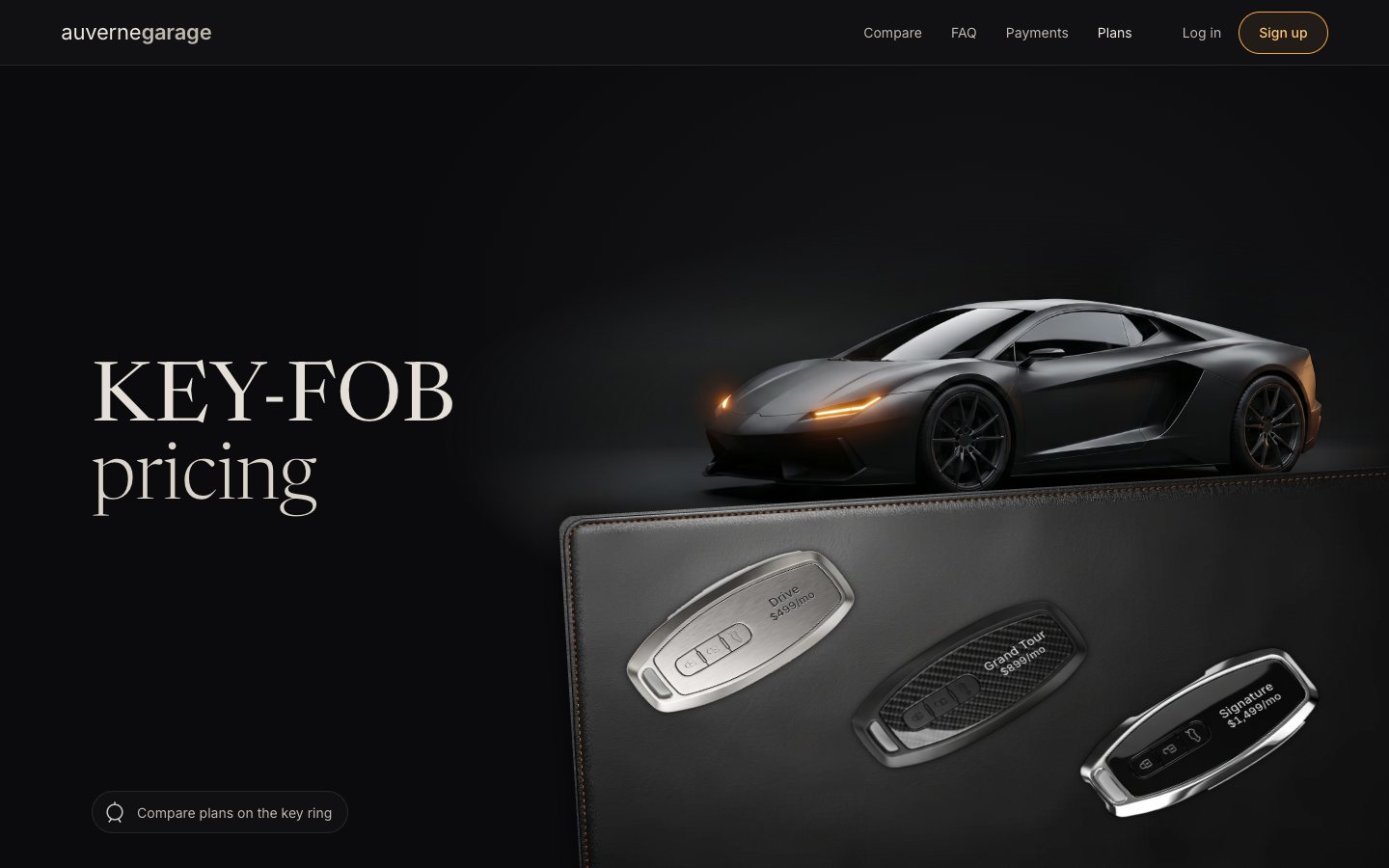 The hero with the headlights on and the Signature key chosen, lifted slightly off the leather.