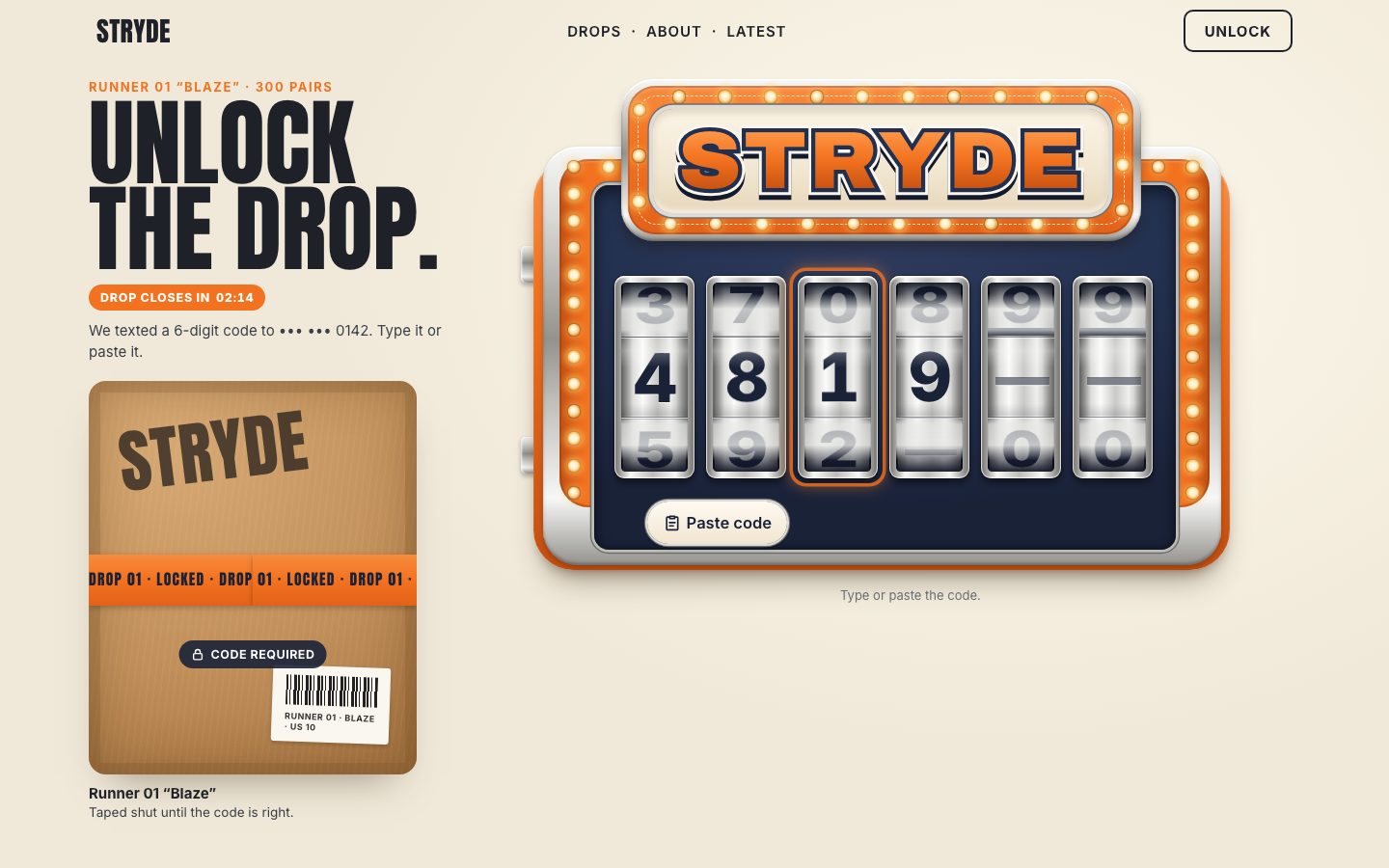 The slot machine showing 4 8 1 9; the third reel has an orange glow round it, and a Paste code chip sits in the cabinet's foot.